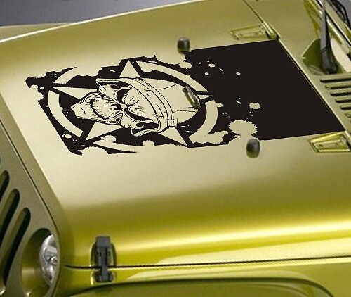 Blackout Military Skull Hood Vinyl Decal for Jeep Wrangler 