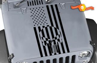 Jeep Wrangler Punisher USA flag Decal Blackout Hood Vinyl Matte Black Colors Sticker JK LJ TJ