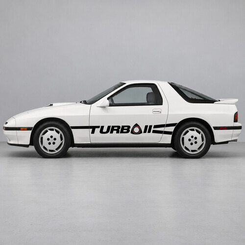 Rotary Turbo Ribbon Stripes Side Vinyl Decal Sticker for Mazda RX-7 Turbo II FC Series 4 Two-Seat Coupe 1987