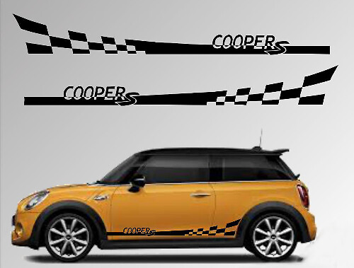 Checkered Flag Side Stripes Vinyl Decal Set for Mini Cooper S R56 2006-2013