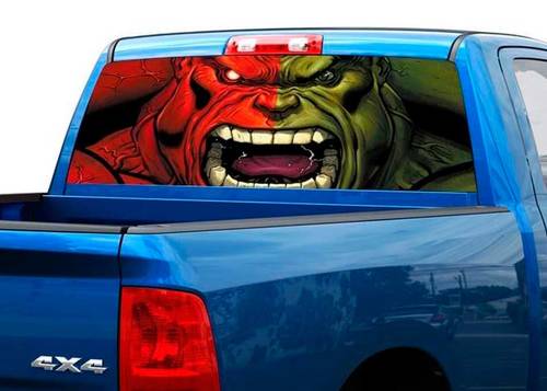Green and Red Hulk Art Rear Window Decal Sticker Pick-up Truck SUV Car