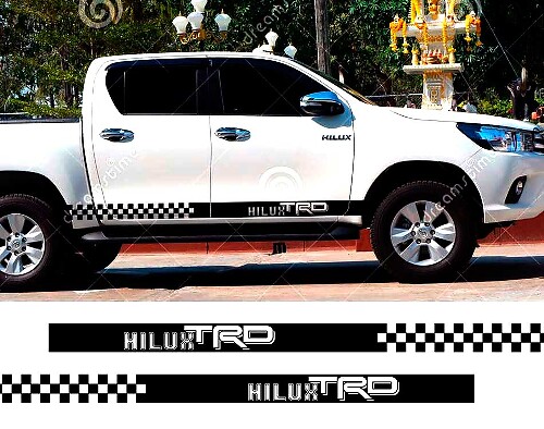 2 PC hilux TRD HILUX chequered racing side stripe graphic Vinyl sticker for TOYOTA HILUX decals