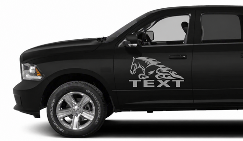 Custom Text Horse in Flame Door Vinyl Decal Set for Dodge Ram 1500