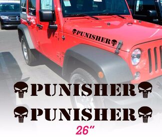 Set of 2 Punisher skull Hood Vinyl Decals Stickers for WRANGLER RUBICON SAHARA 1