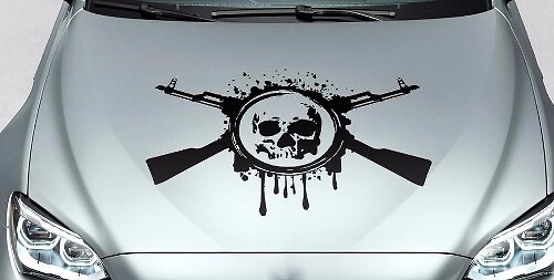 Skull blood guns hood side vinyl decal sticker for car track wrangler fj etc
