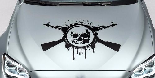 Skull blood guns hood side vinyl decal sticker for car track wrangler fj etc