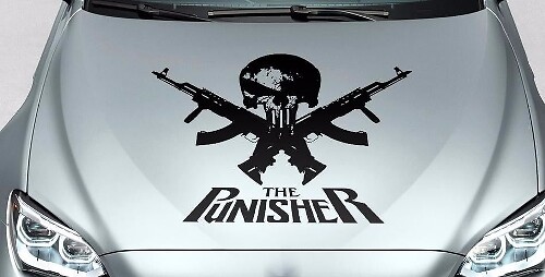 PUNISHER skull - words GUN hood side vinyl decal sticker for car track suv
