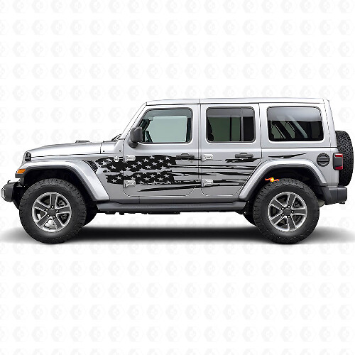 Distressed American Flag Side Vinyl Decal Set for Jeep Wrangler