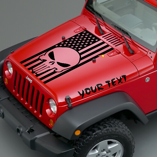 Punisher Skull & USA Flag Bonnet Vinyl Decals for Jeep Wrangler