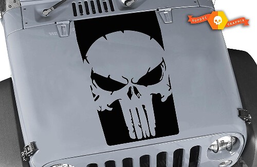 Distressed Punisher Skull Hood Vinyl Decal for Jeep Wrangler 