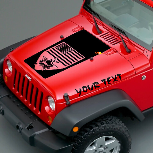 American Badge & Custom Text Hood Vinyl Decal Set for Jeep Wrangler