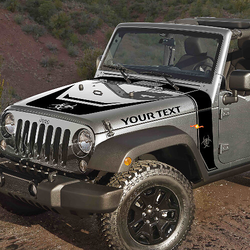 Biohazard Style Stripes Bonnet Blackout Vinyl Decal Kit for Jeep Rubicon