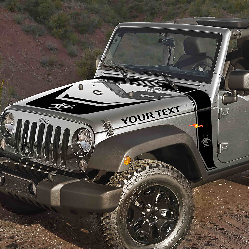 Biohazard Style Stripes Bonnet Blackout Vinyl Decal Kit for Jeep Rubicon