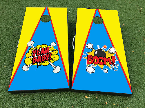 Pop Art Yeah Baby Boom Cornhole Board Vinyl Wrap Decal Set