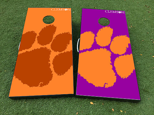 Clemson Tigers Paw Cornhole Board Vinyl Wrap Decal Set