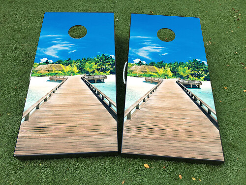 Tropical Beach Cornhole Board Vinyl Wrap Decal Set