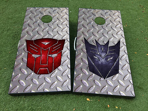 Autobot and Decepticon Logo Cornhole Board Vinyl Wrap Decal Set