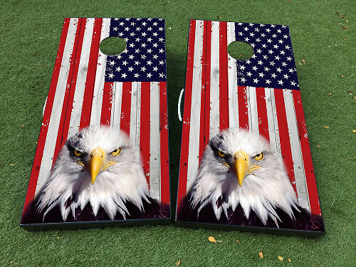 American Eagle USA Flag Cornhole Board Wrap Decal Set