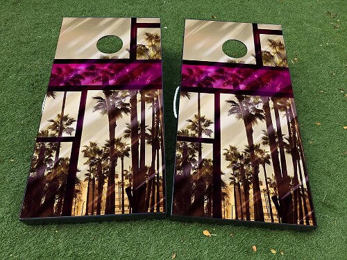 Miami Palm Cornhole Board Vinyl Wrap Decal Set