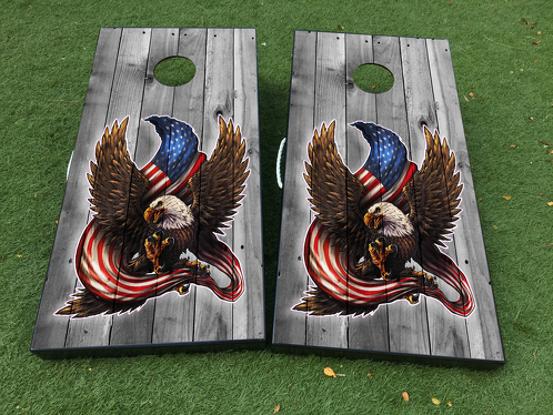 American Eagle USA Flag Wood Cornhole Board Game Decal VINYL WRAPS with LAMINATED