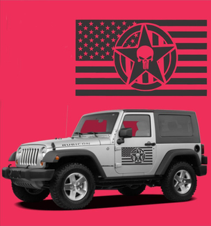 American Flag Star Punisher Vinyl Door Decals Fits Wrangler TJ LJ JK CJ Military