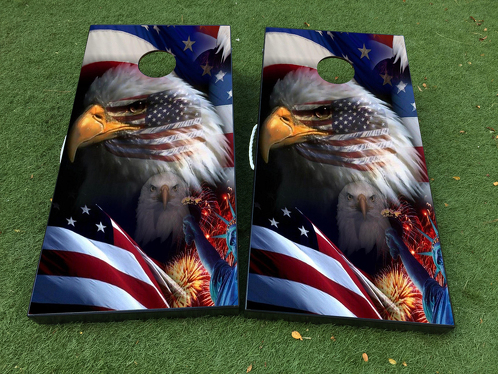 American Flag Eagle Cornhole Board Game Decal VINYL WRAPS with LAMINATED