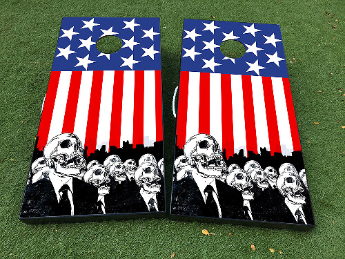 American Flag Zombie Cornhole Board Vinyl Decal Wrap Set