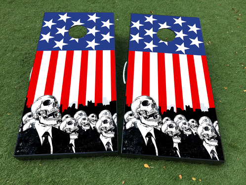American Flag USA Zombie Cornhole Board Game Decal VINYL WRAPS with LAMINATED
