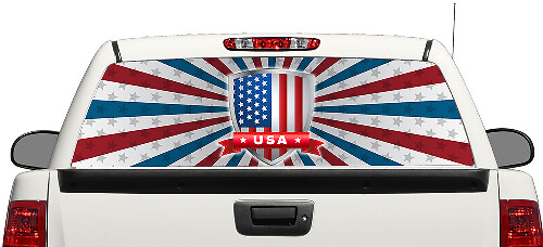 USA Flag Shield Rear Window Vinyl Decal Sticker