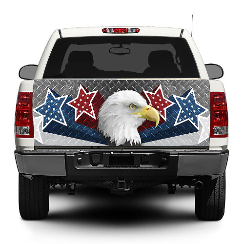 American Eagle USA Stars Diamond Plate Tailgate Vinyl Decal for Pickup Trucks and SUVs