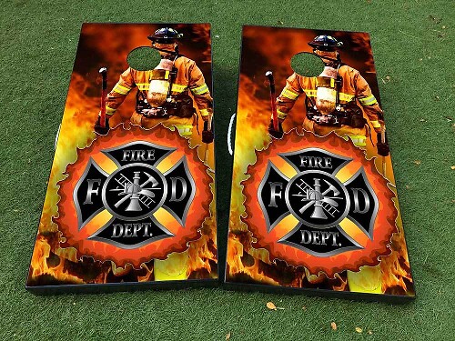 Fire Department Firefighter Cornhole Board Vinyl Wrap Decal Set
