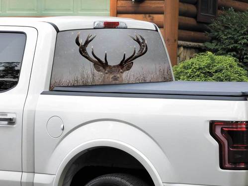 Deer head in winter nature Rear Window Decal Sticker Pick-up Truck SUV Car any size
