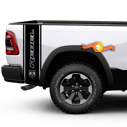 2X Bed Sticker Decal Graphic Vinyl Stripes Fits Dodge RAM 1500 REBEL 4x4 5.7 Hemi
