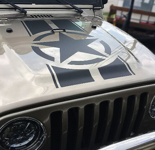 Jeep Wrangler TJ LJ JK JL Gladiator Star Military Stripes Decal Vinyl Cut Hood Stickers Truck