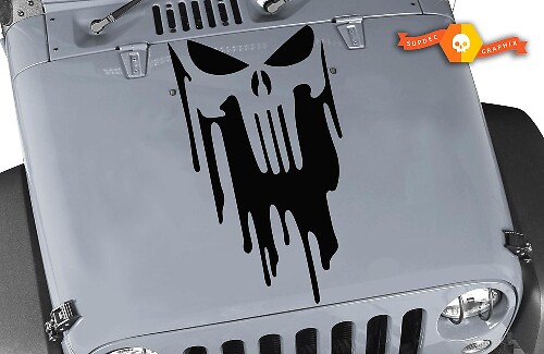 Dripping Punisher-Style Skull Hood Vinyl Decal for Jeep Wrangler