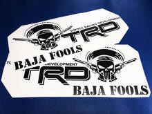 TRD Style Baja Fools Punisher Skull Bed Side Decals for Toyota Trucks_3