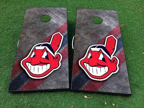 Cleveland Baseball Mascot-Style Cornhole Board Vinyl Wrap Decals Set