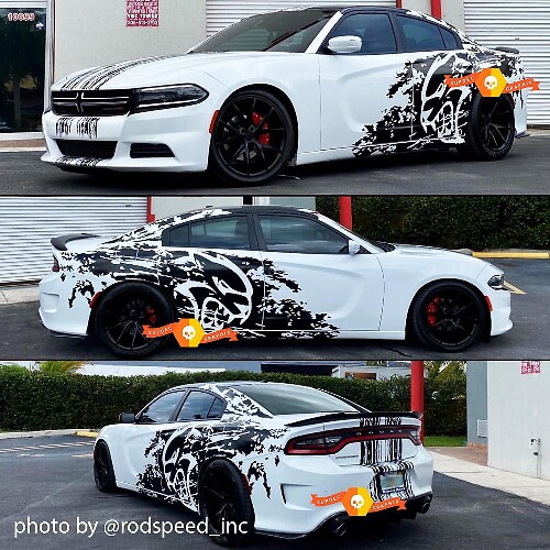 Dodge Challenger Or Charger SRT Hellcat Splash Grunge Stripes Kit Hell Cat Vinyl Sticker Decal Graphic
