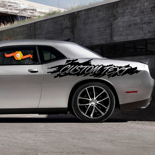 CUSTOM TEXT Distressed Splash Side Vinyl Decal Sticker for Dodge Challenger