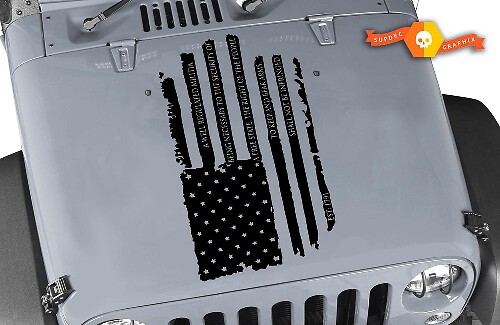 Second Amendment Distressed American Flag Hood Vinyl Decal for Jeep Wrangler