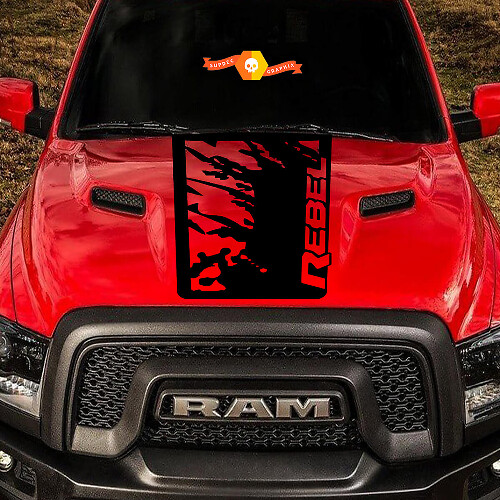 Grunge Splatter Hood Vinyl Decal for Dodge Ram Rebel 2015-2017