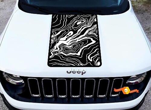 Topographic Map Style Stripe Hood Vinyl Decal Sticker for Jeep Renegade
