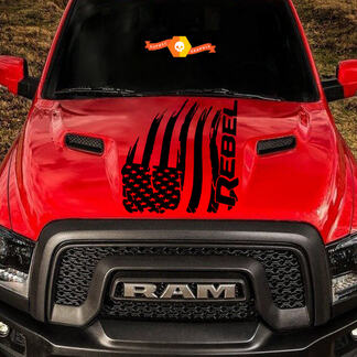Distressed American Flag Dodge Ram Rebel Hood Logo Truck Vinyl Decal Graphic