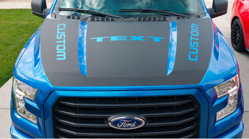 CUSTOM TEXT Triple Panel Blackout Hood Vinyl Decal Sticker for Ford F-150 2015-2017