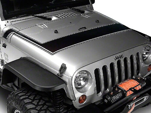 Retro Style Pinstripe Hood Stripes - Black and Gray Fits 2007-2018 Jeep Wrangler JK Models