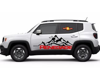 2 Color Jeep Renegade Mountain Logo Door Graphic Vinyl Decal Side SUV