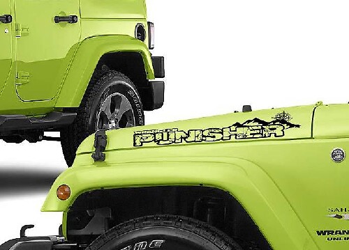 Custom Text Mountain Style Hood Vinyl Decals Pair for Jeep Wrangler 