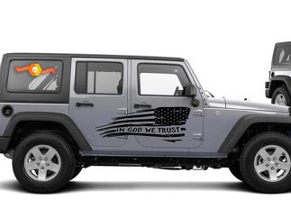 In GOD We Trust - Flag Graphic Decal Side body Fits Jeep Wrangler USA JKU