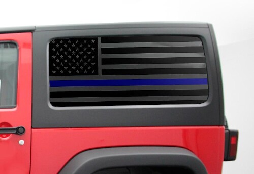 USA Flag Blue Line Side Window Vinyl Decal Set for Jeep Wrangler JK