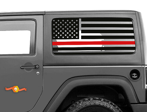 USA Flag Red Line Side Window Vinyl Decal Set for Jeep Wrangler JK